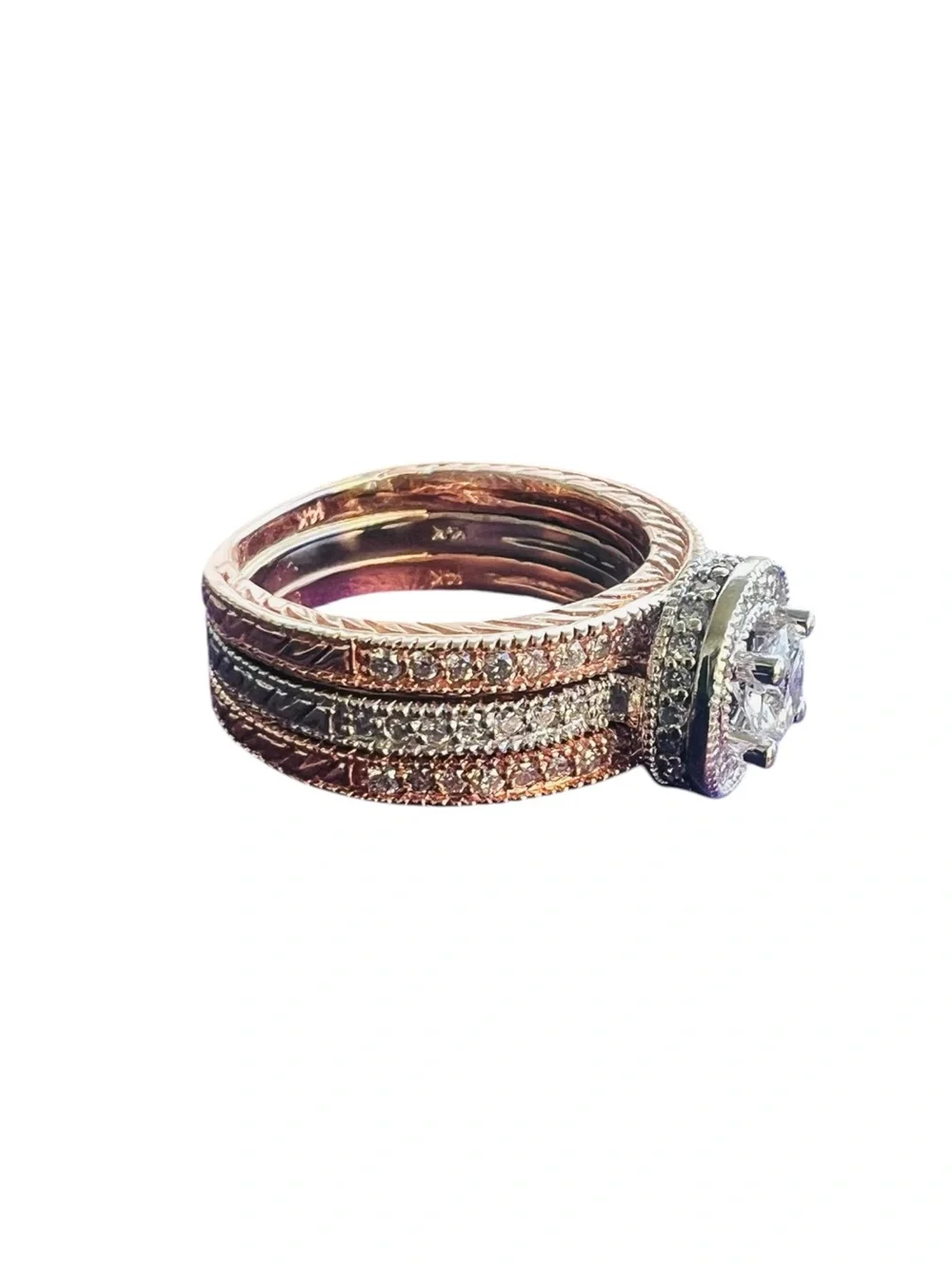 Effy 14K Rose & White Gold 1.63 CTW Diamond Bridal Ring Set Size 8 Appraised